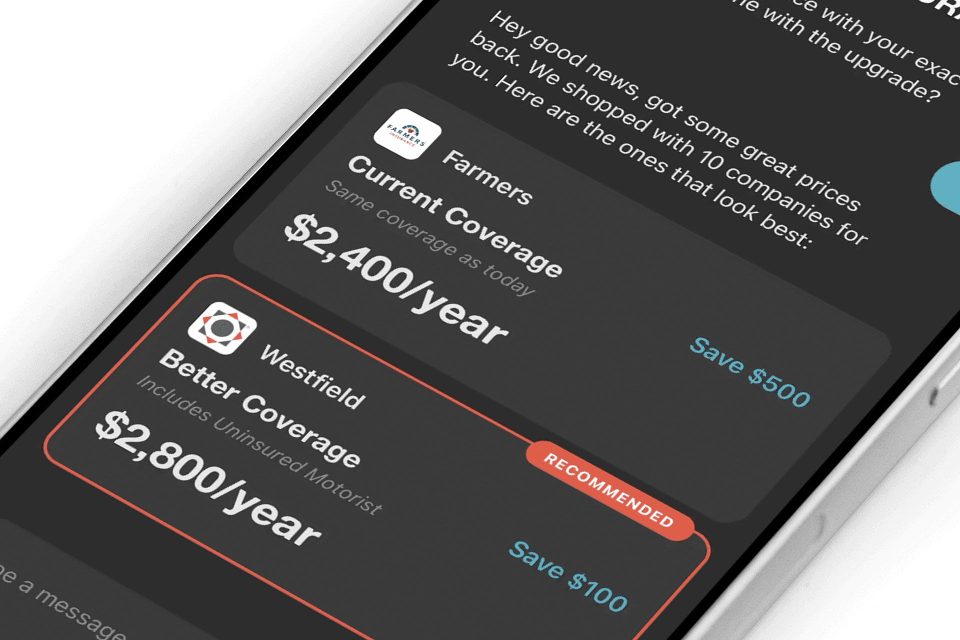 Smart Shopping quote interface